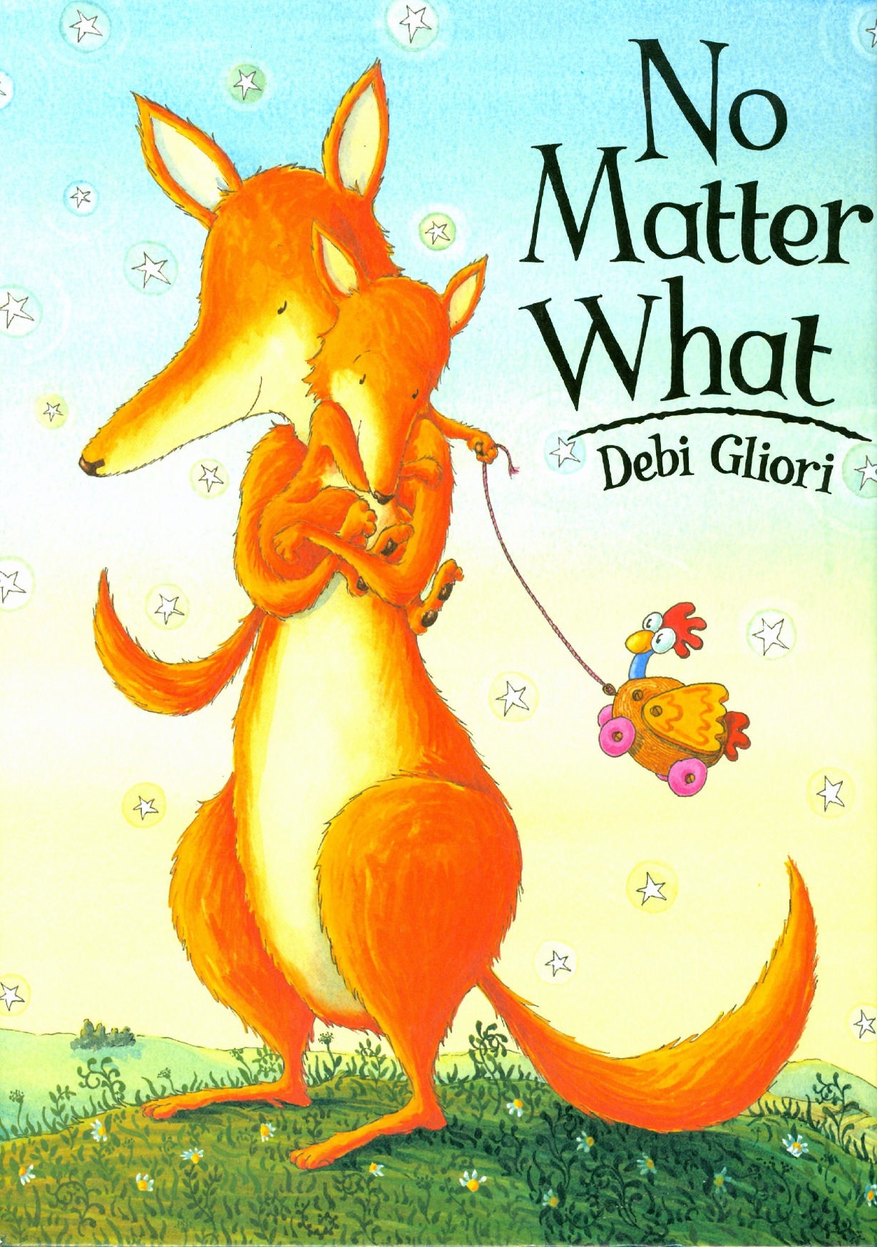 Book cover with Large and Small foxes hugging each other